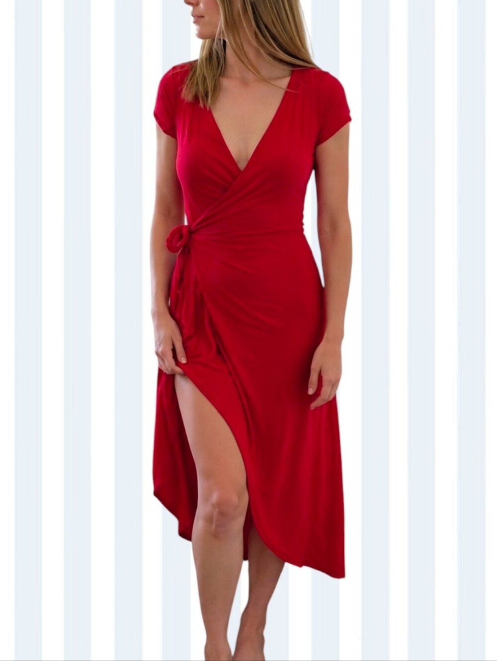 Divided Red Wrap High-Low Dress